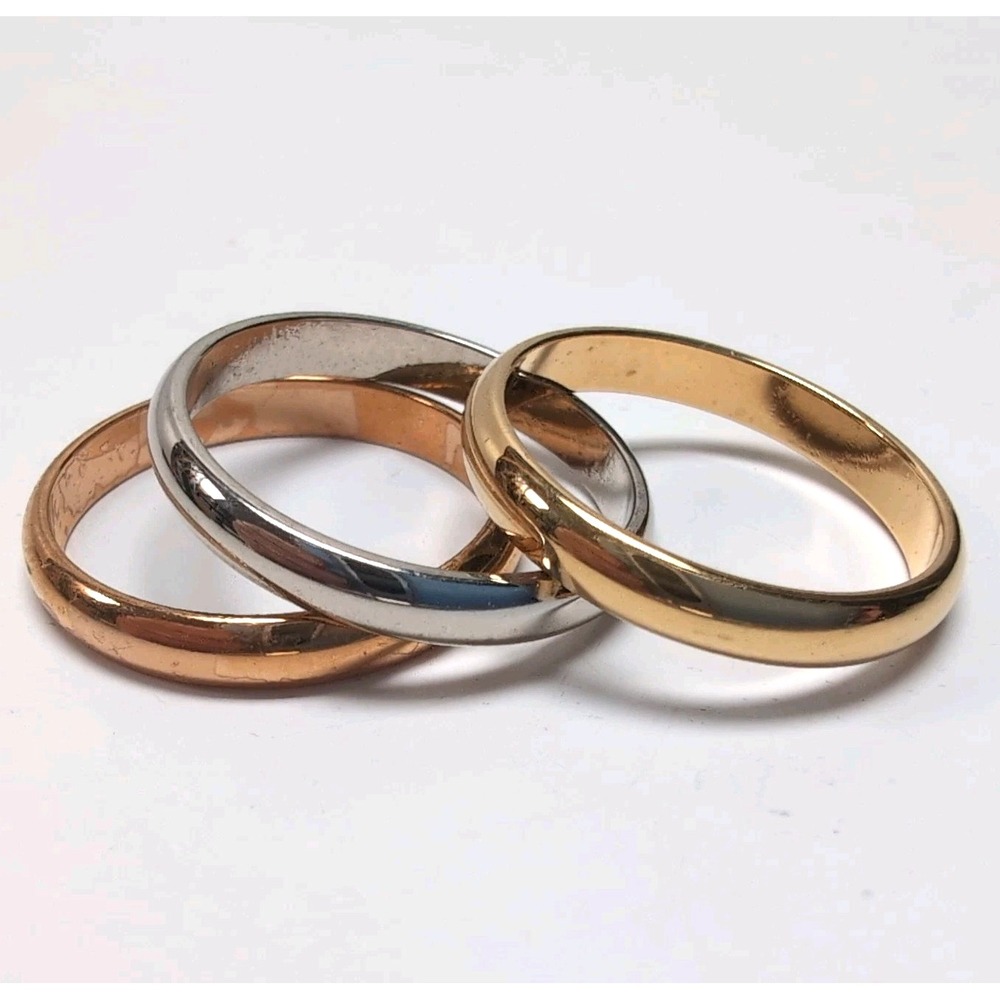 Avon Sparkling Bands Tritone Stackable Ring Set Size 8 Rose Yellow Silver Tone